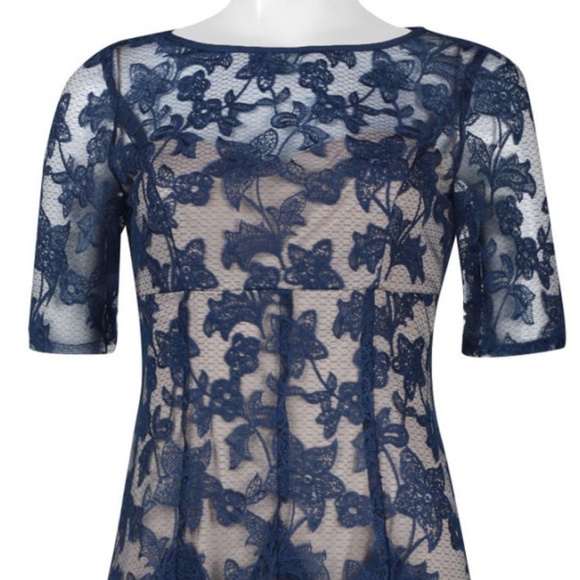 Adrianna Papell Pleated Embroidered Mesh Dress - Picture 4 of 6